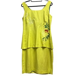 Vintage Linen Cottagecore Garden Tropical Resort Embroidered Neon Summer Dress